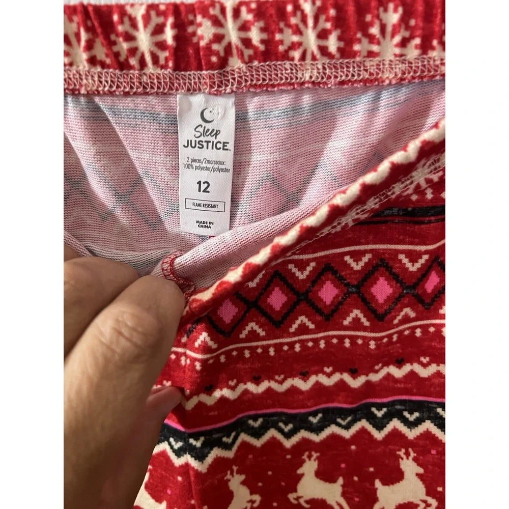 Justice Girls Size 12‎ Reindeer Fair Isle Red 2-Piece Pajamas Sleepwear Set NWOT